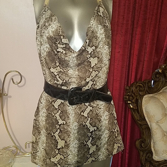 Python snakeskin backless dress snake top brown handmade tan beige small ooak - Picture 4 of 9